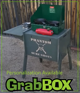 Grab Box with personalized carved back panel and aluminum edge protectors.